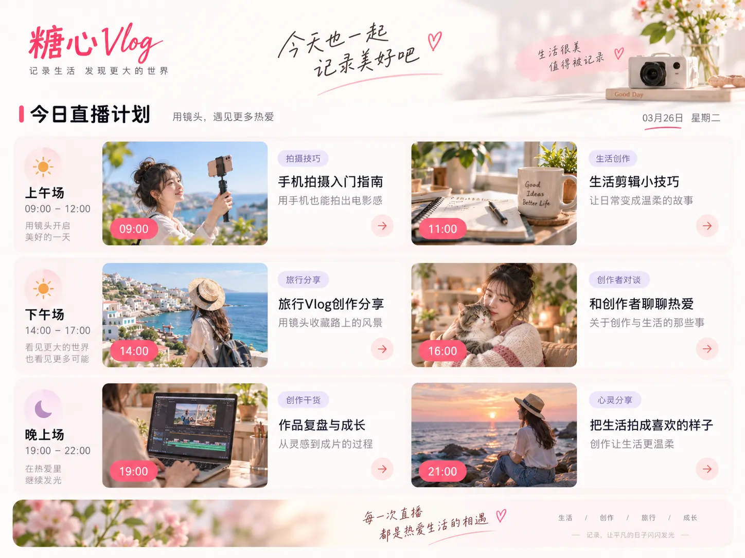 糖心直播频道制作课堂分时段节目安排画面